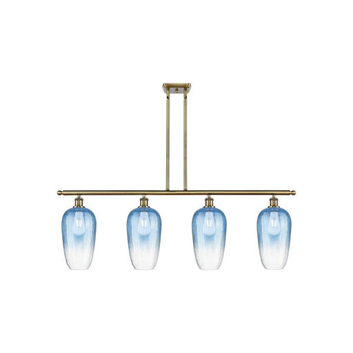 Innovations Brookhaven Flute 48in 4-Light Island Light | Industrial Antique Brass Steel and Sapphire Blue Glass | Kitchen | Model 516-4I-AB-G484-7SB