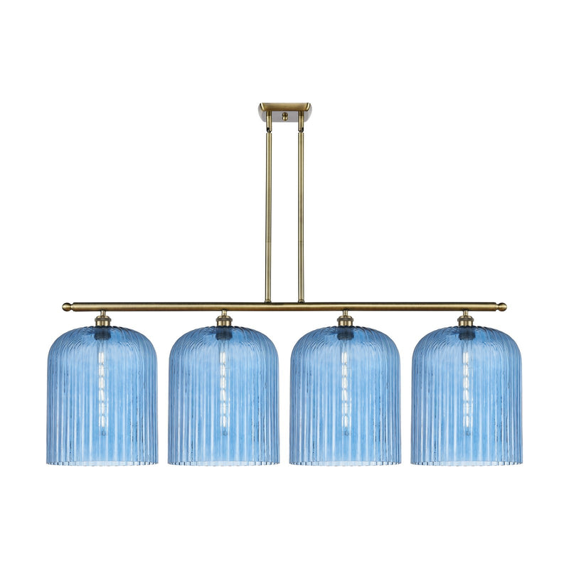 Innovations Bridal Veil 48in 4-Light Island Light | Art Nouveau Antique Brass and Princess Blue Ribbed Glass | Kitchen Island | Model 516-4I-AB-G559-12BL