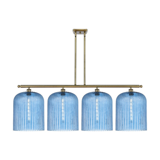 Innovations Bridal Veil 48in 4-Light Island Light | Art Nouveau Antique Brass and Princess Blue Ribbed Glass | Kitchen Island | Model 516-4I-AB-G559-12BL