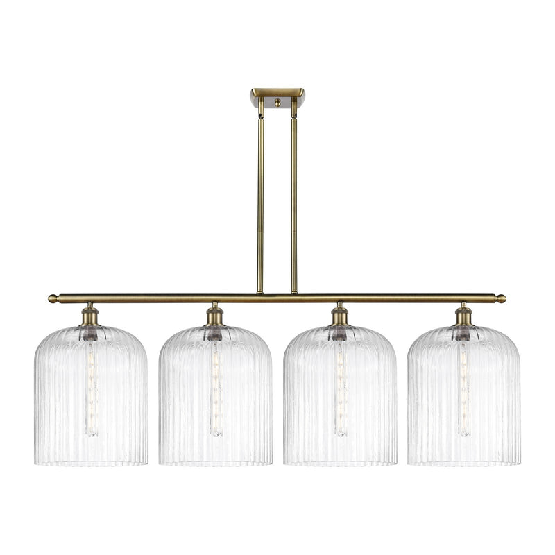 Innovations Bridal Veil 48in 4-Light Island Light | Art Nouveau Antique Brass Steel and Clear Ribbed Glass | Kitchen Island & | Model 516-4I-AB-G559-12CL