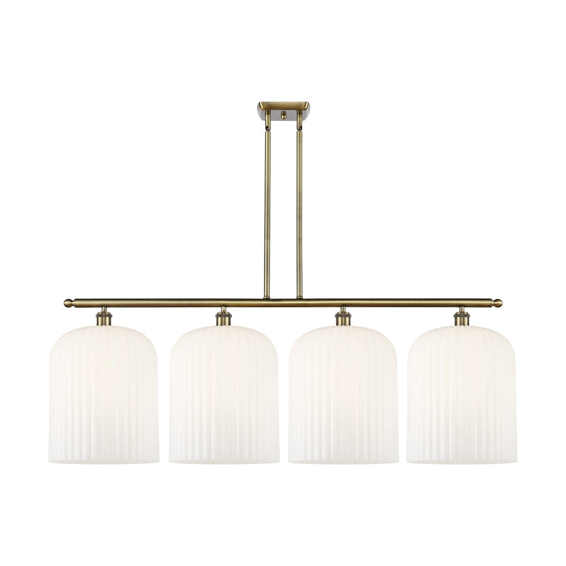 Innovations Bridal Veil 48in 4-Light Island Light | Art Nouveau Antique Brass and Gloss White Ribbed Glass | Kitchen Island & | Model 516-4I-AB-G559-12GWH