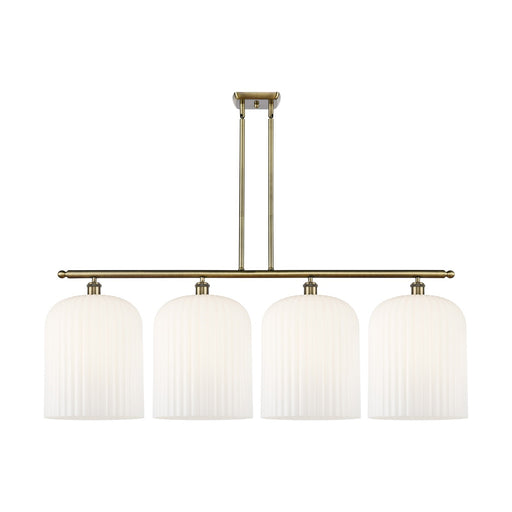 Innovations Bridal Veil 48in 4-Light Island Light | Art Nouveau Antique Brass and Gloss White Ribbed Glass | Kitchen Island & | Model 516-4I-AB-G559-12GWH