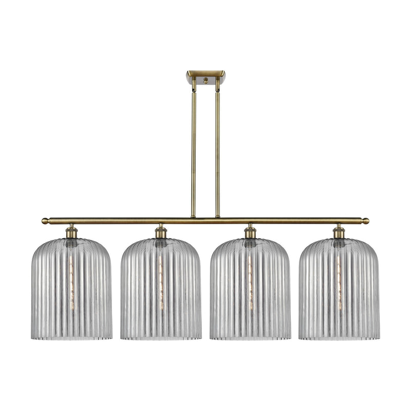 Innovations Bridal Veil 48in 4-Light Island Light | Art Nouveau Antique Brass Steel and Light Smoke Ribbed Glass | Kitchen | Model 516-4I-AB-G559-12SM