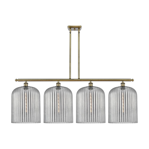 Innovations Bridal Veil 48in 4-Light Island Light | Art Nouveau Antique Brass Steel and Light Smoke Ribbed Glass | Kitchen | Model 516-4I-AB-G559-12SM