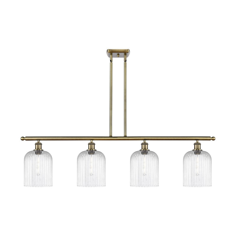 Innovations Bridal Veil 48in 4-Light Island Light | Art Nouveau Industrial Antique Brass and Clear Ribbed Glass | Kitchen | Model 516-4I-AB-G559-8CL