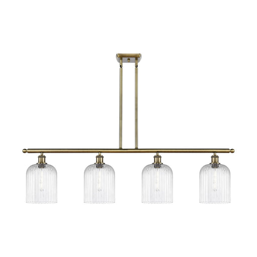 Innovations Bridal Veil 48in 4-Light Island Light | Art Nouveau Industrial Antique Brass and Clear Ribbed Glass | Kitchen | Model 516-4I-AB-G559-8CL