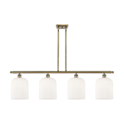 Innovations Bridal Veil 48in 4-Light Island Light | Art Nouveau Industrial Antique Brass and Gloss White Ribbed Glass | Model 516-4I-AB-G559-8GWH