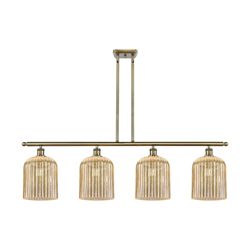 Innovations Bridal Veil 48in 4-Light Island Light | Art Nouveau Industrial Antique Brass and Mercury Ribbed Glass | Kitchen | Model 516-4I-AB-G559-8ME