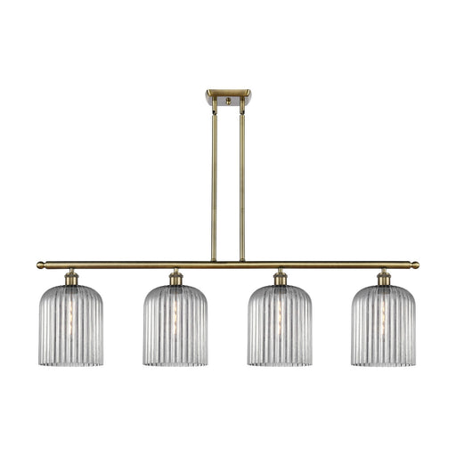 Innovations Bridal Veil 48in 4-Light Island Light | Art Nouveau Antique Brass and Light Smoke Ribbed Glass | Kitchen Island & | Model 516-4I-AB-G559-8SM