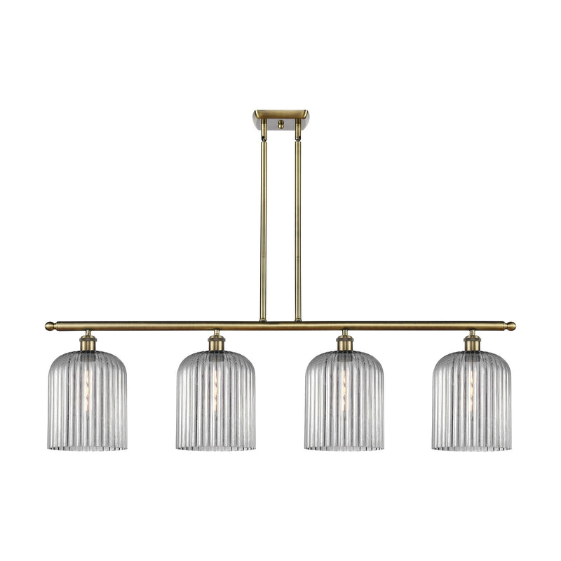 Innovations Bridal Veil 48in 4-Light Island Light | Art Nouveau Antique Brass and Light Smoke Ribbed Glass | Kitchen Island & | Model 516-4I-AB-G559-8SM