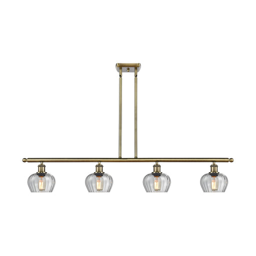 Innovations Fenton 48in 4-Light Island Light | Industrial Antique Brass Steel and Clear Ribbed Glass | Kitchen Island & Dining Room | Model 516-4I-AB-G92