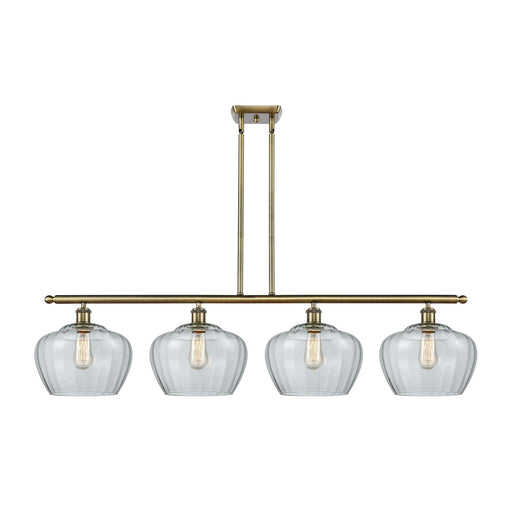 Innovations Fenton 49in 4-Light Island Light | Industrial Antique Brass Steel and Clear Ribbed Glass | Kitchen Island & Dining | Model 516-4I-AB-G92-L