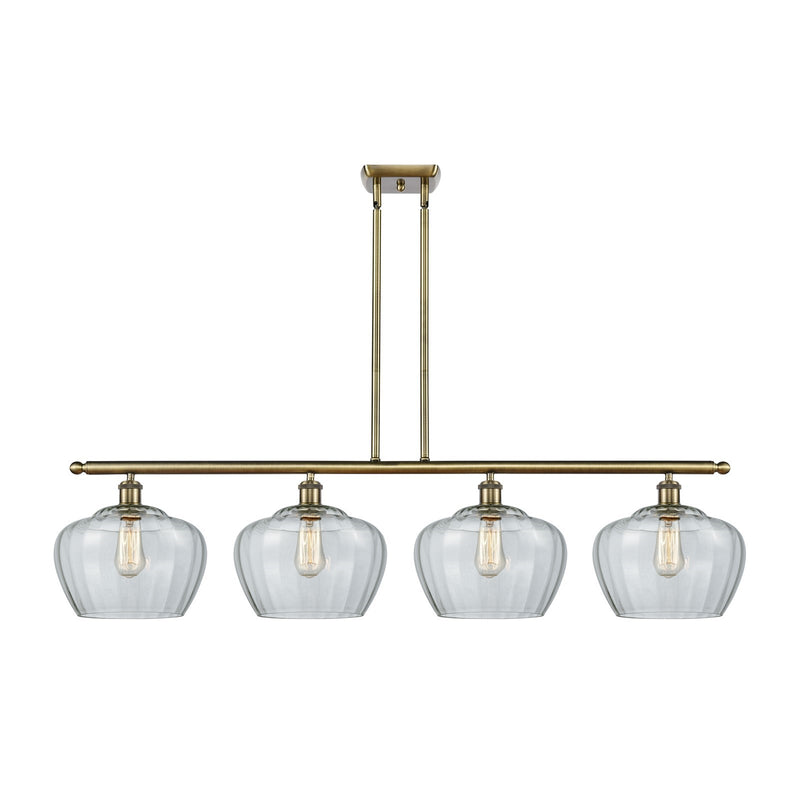 Innovations Fenton 49in 4-Light Island Light | Industrial Antique Brass Steel and Clear Ribbed Glass | Kitchen Island & Dining | Model 516-4I-AB-G92-L-LED