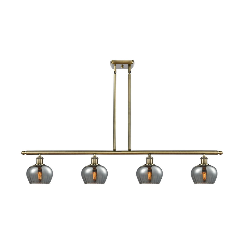 Innovations Fenton 48in 4-Light Island Light | Industrial Antique Brass and Light Smoke Glass | Kitchen Island & Dining Room | 48 x | Model 516-4I-AB-G93