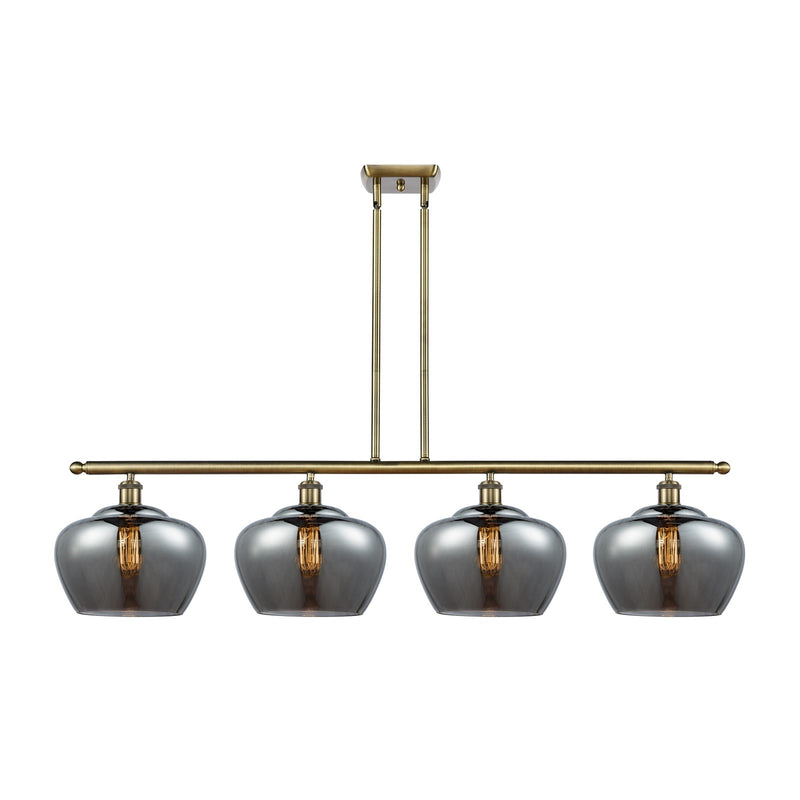 Innovations Fenton 49in 4-Light Island Light | Industrial Antique Brass Steel and Light Smoke Ribbed Glass | Kitchen Island & | Model 516-4I-AB-G93-L