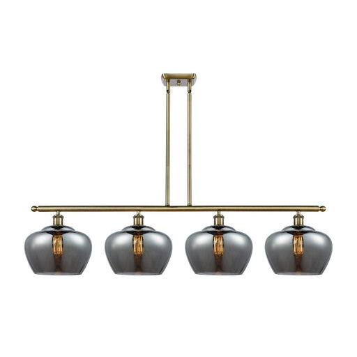 Innovations Fenton 49in 4-Light Island Light | Industrial Antique Brass Steel and Light Smoke Ribbed Glass | Kitchen Island & | Model 516-4I-AB-G93-L-LED