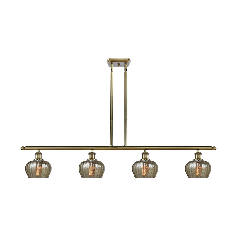Innovations Fenton 48in 4-Light Island Light | Industrial Antique Brass Steel and Mercury Ribbed Glass | Kitchen Island & Dining | Model 516-4I-AB-G96