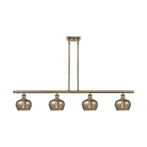 Innovations Fenton 48in 4-Light Island Light | Industrial Antique Brass Steel and Mercury Ribbed Glass | Kitchen Island & Dining | Model 516-4I-AB-G96