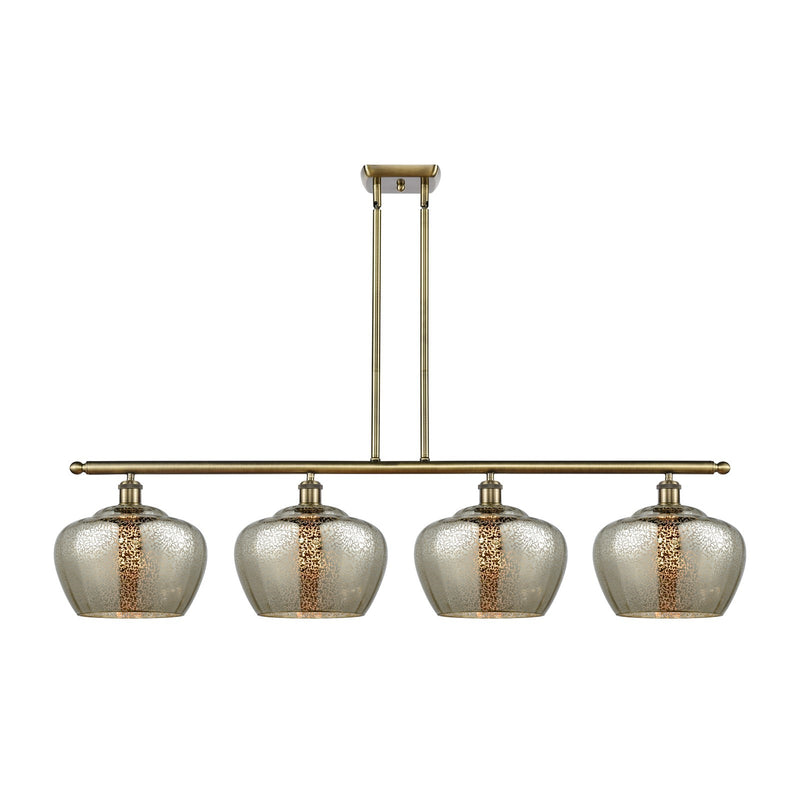 Innovations Fenton 49in 4-Light Island Light | Industrial Antique Brass Steel and Mercury Ribbed Glass | Kitchen Island & Dining | Model 516-4I-AB-G96-L
