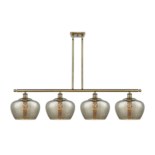 Innovations Fenton 49in 4-Light Island Light | Industrial Antique Brass Steel and Mercury Ribbed Glass | Kitchen Island & | Model 516-4I-AB-G96-L-LED