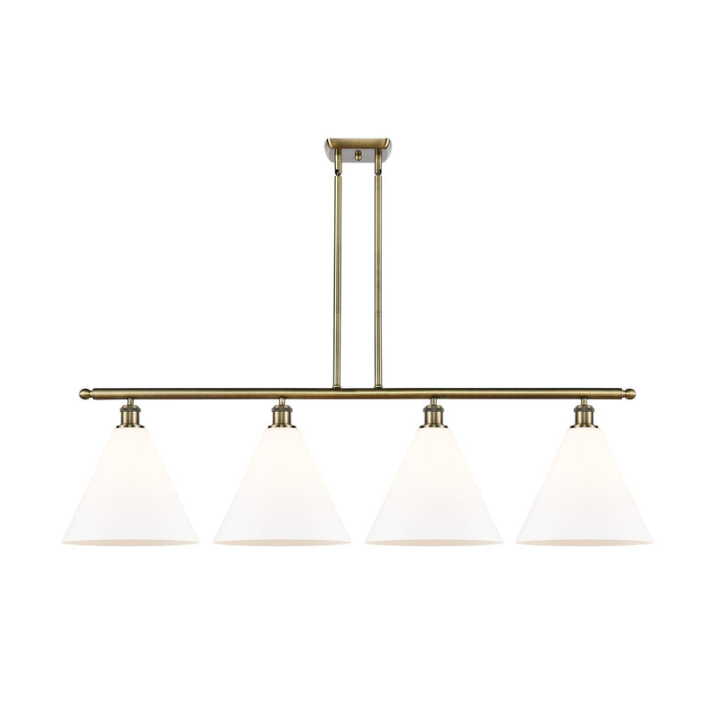 Innovations Berkshire 50in 4-Light Island Light | Industrial Antique Brass Steel and Matte White Glass | Kitchen Island | Model 516-4I-AB-GBC-121-LED
