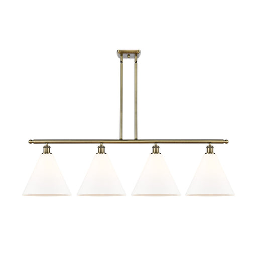 Innovations Berkshire 50in 4-Light Island Light | Industrial Antique Brass Steel and Matte White Glass | Kitchen Island | Model 516-4I-AB-GBC-121-LED