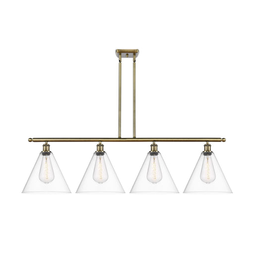 Innovations Berkshire 50in 4-Light Island Light | Industrial Antique Brass Steel and Clear Glass | Kitchen Island & Dining Room | Model 516-4I-AB-GBC-122