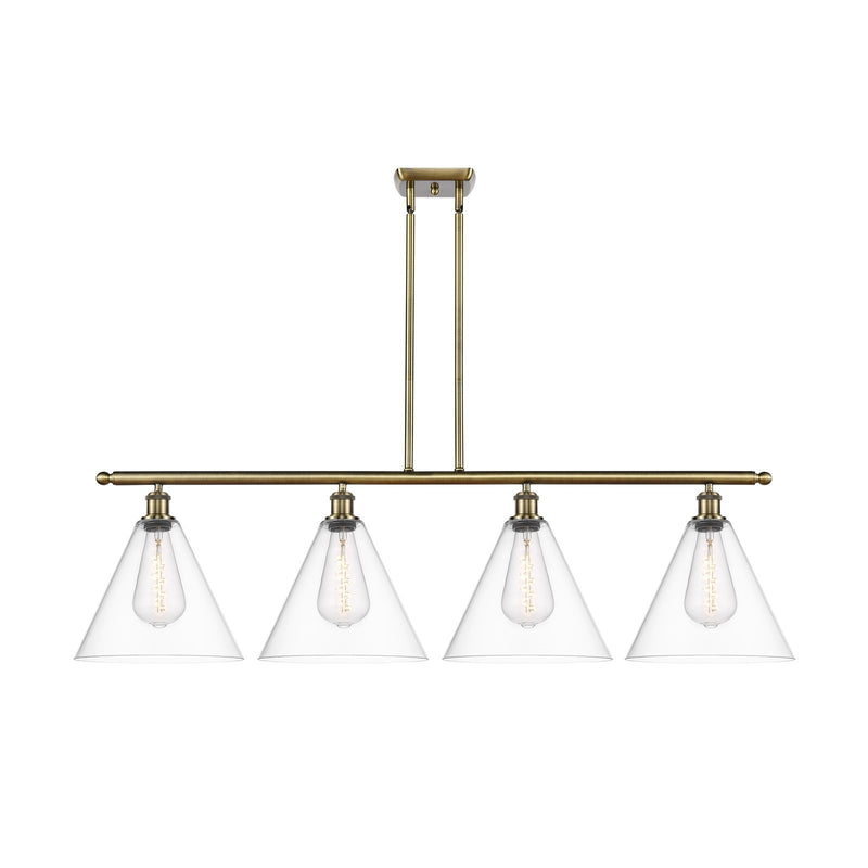Innovations Berkshire 50in 4-Light Island Light | Industrial Antique Brass Steel and Clear Glass | Kitchen Island & Dining Room | Model 516-4I-AB-GBC-122