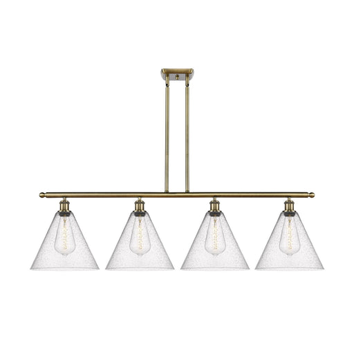 Innovations Berkshire 50in 4-Light Island Light | Industrial Antique Brass Steel and Seedy Glass | Kitchen Island | 50.25 x 13.5 | Model 516-4I-AB-GBC-124