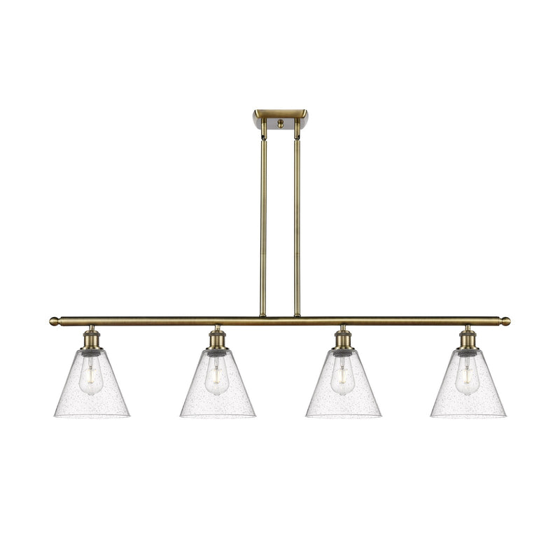 Innovations Berkshire Glass 48in 4-Light Island Light | Industrial Antique Brass Steel and Seedy Glass | Kitchen Island & Dining | Model 516-4I-AB-GBC-84