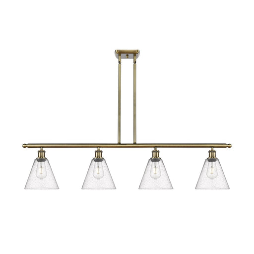 Innovations Berkshire Glass 48in 4-Light Island Light | Industrial Antique Brass Steel and Seedy Glass | Kitchen Island & Dining | Model 516-4I-AB-GBC-84