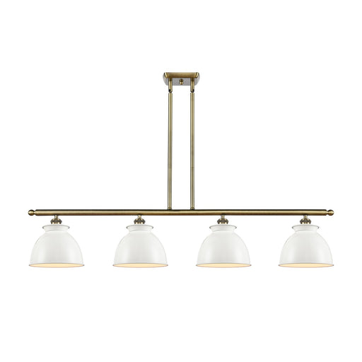 Innovations Adirondack 48in 4-Light Island Light | Industrial Farmhouse Antique Brass Steel and Glossy White Metal Shade | Kitchen | Model 516-4I-AB-M14-W