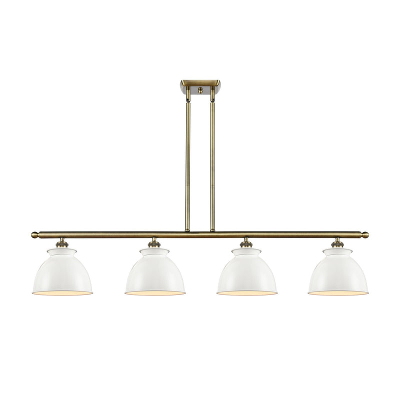Innovations Adirondack 48in 4-Light Island Light | Industrial Farmhouse Antique Brass Steel and Glossy White Metal Shade | Model 516-4I-AB-M14-W-LED