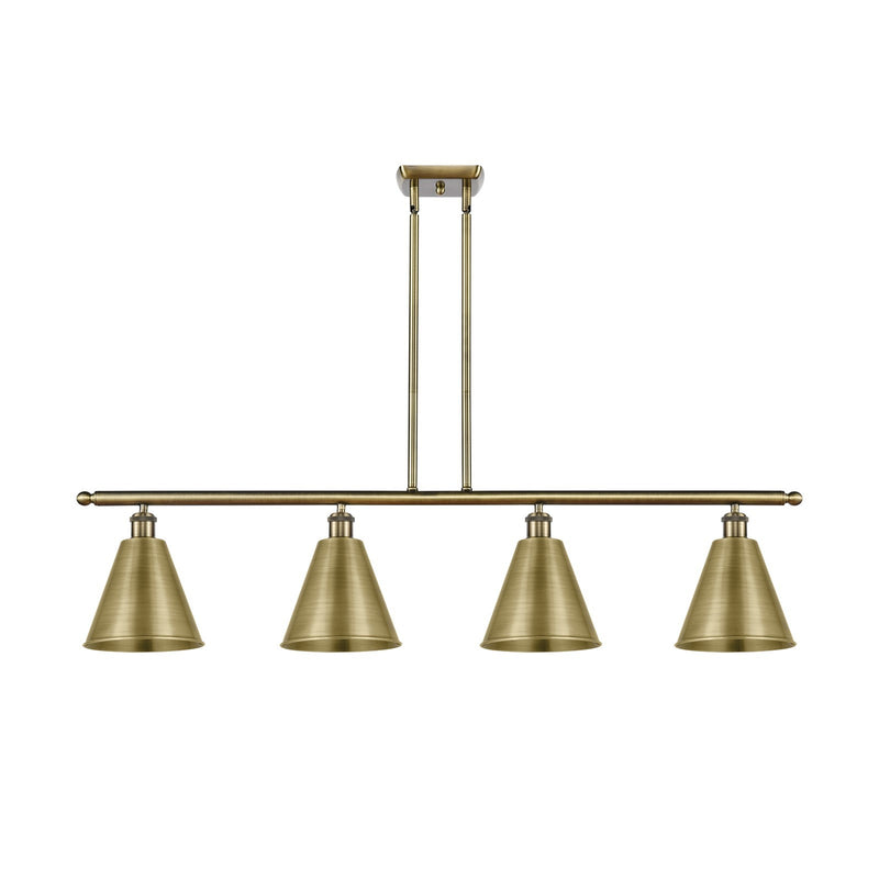 Innovations Berkshire 48in 4-Light Island Light | Industrial Antique Brass Steel and Antique Brass Metal Shade | Kitchen Island | Model 516-4I-AB-MBC-8-AB
