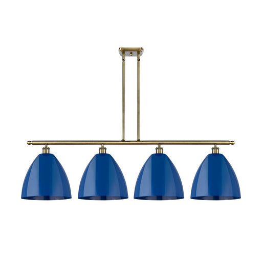 Innovations Plymouth 50in 4-Light Island Light | Industrial Antique Brass and Matte Blue Metal | Kitchen Island & Dining Room | Model 516-4I-AB-MBD-12-BL