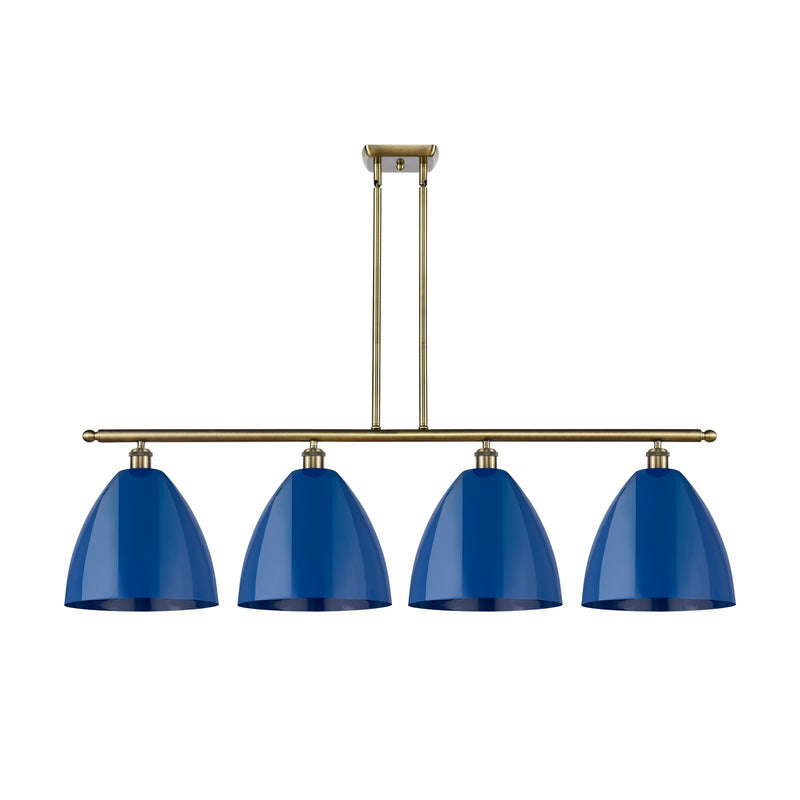 Innovations Plymouth 50.25in 4-Light Island Light | Industrial Antique Brass and Matte Blue Metal | Kitchen Island & | Model 516-4I-AB-MBD-12-BL-LED