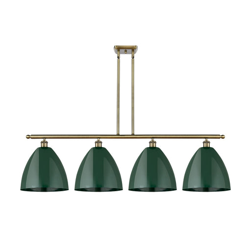 Innovations Plymouth 50in 4-Light Island Light | Industrial Antique Brass Steel and Matte Green Metal | Kitchen Island & | Model 516-4I-AB-MBD-12-GR