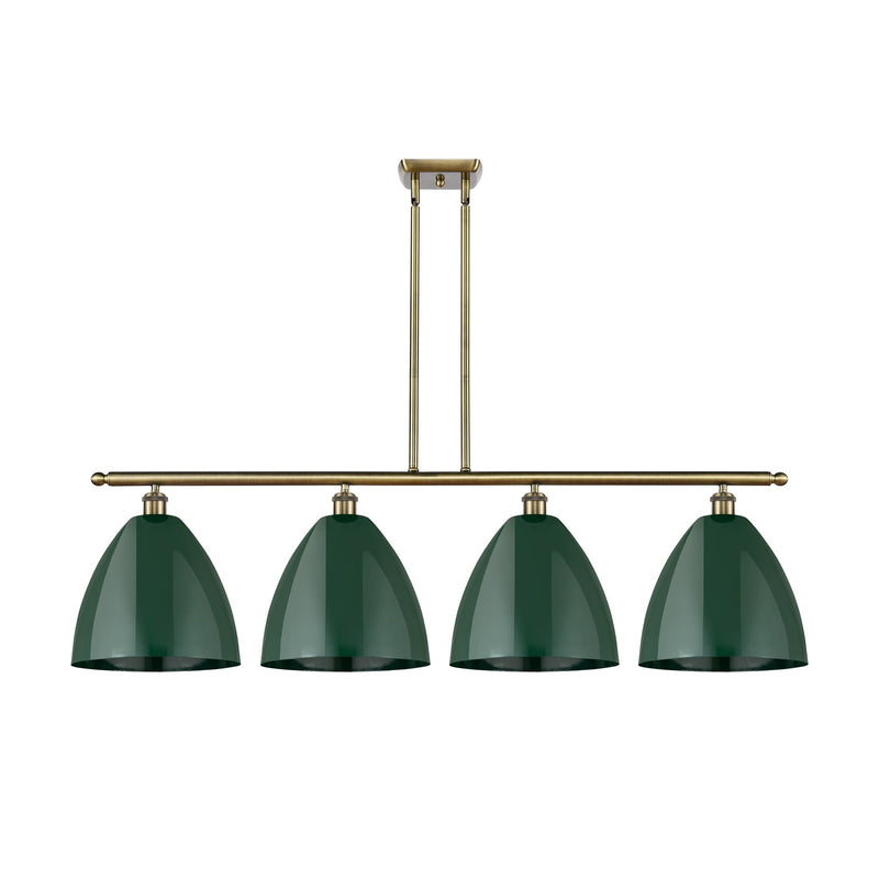 Innovations Plymouth 50.25in 4-Light Island Light | Industrial Antique Brass and Matte Green Metal | Kitchen Island & | Model 516-4I-AB-MBD-12-GR-LED