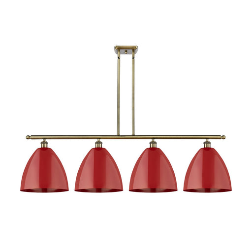 Innovations Plymouth 50.25in 4-Light Island Light | Industrial Antique Brass Steel and Matte Red Metal | Kitchen Island & | Model 516-4I-AB-MBD-12-RD-LED
