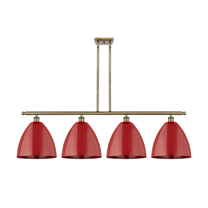 Innovations Plymouth 50.25in 4-Light Island Light | Industrial Antique Brass Steel and Matte Red Metal | Kitchen Island & | Model 516-4I-AB-MBD-12-RD-LED