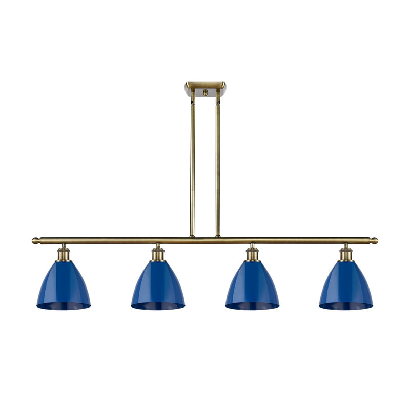 Innovations Plymouth 48in 4-Light Island Light | Industrial Farmhouse Antique Brass and Matte Blue Metal | Kitchen Island | Model 516-4I-AB-MBD-75-BL-LED