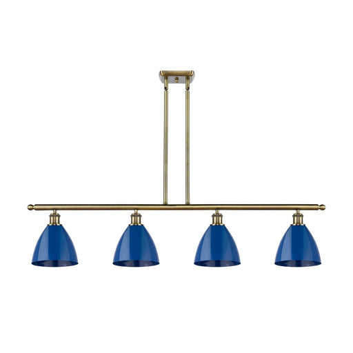 Innovations Plymouth 48in 4-Light Island Light | Industrial Farmhouse Antique Brass and Matte Blue Metal | Kitchen Island | Model 516-4I-AB-MBD-75-BL-LED
