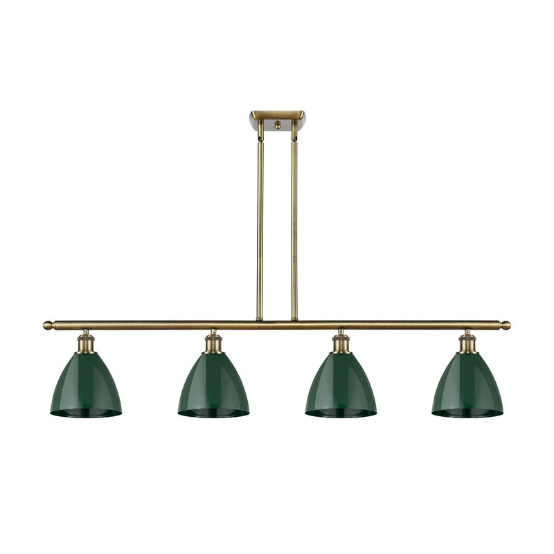 Innovations Plymouth 48in 4-Light Island Light | Industrial Antique Brass Steel and Matte Green Metal | Kitchen Island & | Model 516-4I-AB-MBD-75-GR