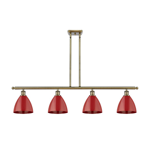 Innovations Plymouth 48in 4-Light Island Light | Industrial Antique Brass Steel and Matte Red Metal | Kitchen Island & | Model 516-4I-AB-MBD-75-RD-LED