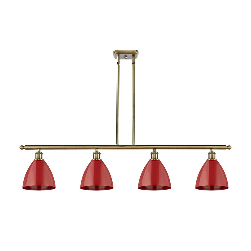 Innovations Plymouth 48in 4-Light Island Light | Industrial Antique Brass Steel and Matte Red Metal | Kitchen Island & | Model 516-4I-AB-MBD-75-RD-LED