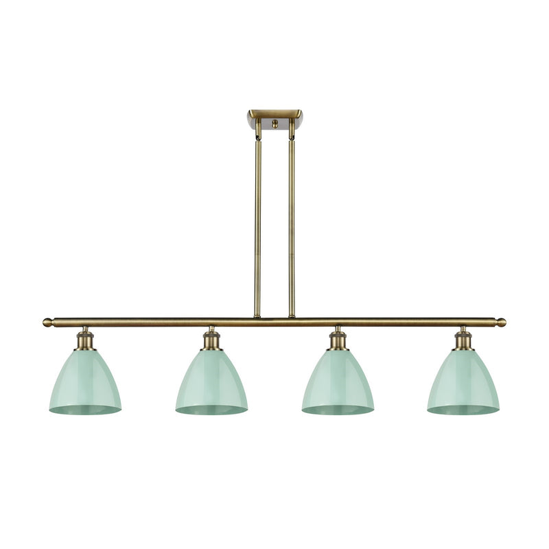 Innovations Plymouth 48in 4-Light Island Light | Industrial Farmhouse Antique Brass and Matte Seafoam Metal Shade | Model 516-4I-AB-MBD-75-SF-LED