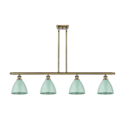 Innovations Plymouth 48in 4-Light Island Light | Industrial Farmhouse Antique Brass and Matte Seafoam Metal Shade | Model 516-4I-AB-MBD-75-SF-LED