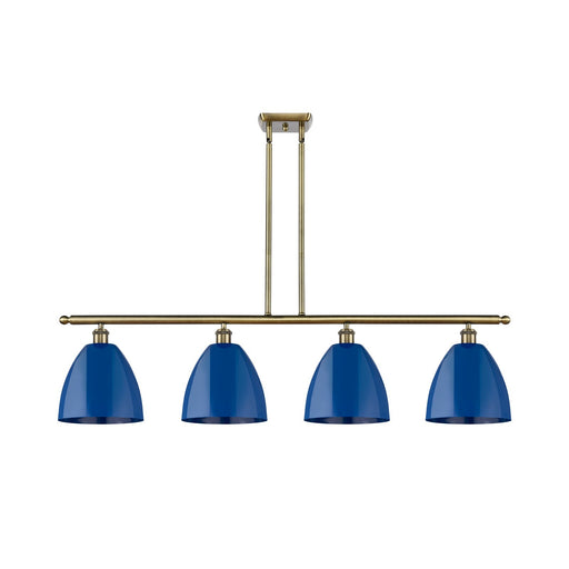 Innovations Plymouth 48in 4-Light Island Light | Industrial Antique Brass Steel and Matte Blue Metal | Kitchen Island & Dining | Model 516-4I-AB-MBD-9-BL