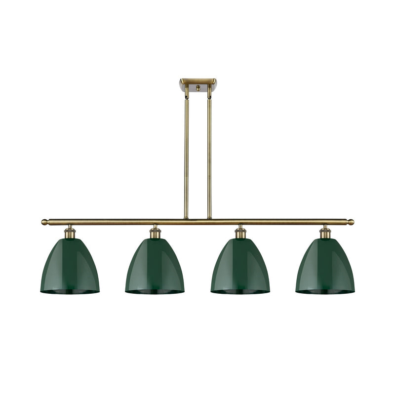 Innovations Plymouth 48in 4-Light Island Light | Industrial Antique Brass Steel and Matte Green Metal Shade | Kitchen | Model 516-4I-AB-MBD-9-GR-LED