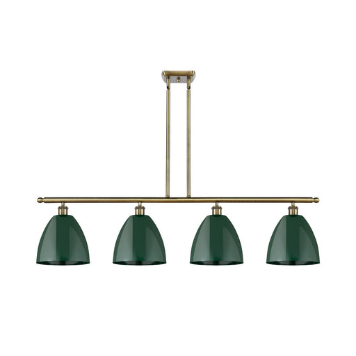 Innovations Plymouth 48in 4-Light Island Light | Industrial Antique Brass Steel and Matte Green Metal Shade | Kitchen | Model 516-4I-AB-MBD-9-GR-LED